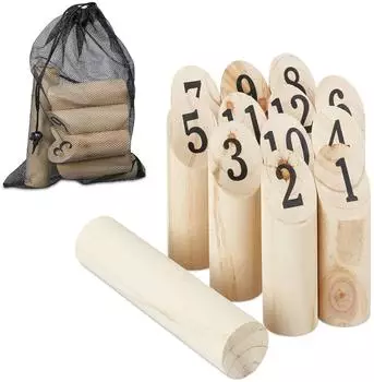 Relaxdays Kubb Wikingerspiel aus Holz mit Tasche