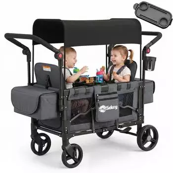 Sekey Luxer 6060 Bollerwagen faltbar mit Dach, Doppelsitz, 5-Punkt-Gurtsystem (FW153)