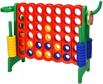 Costway Riesen 4-Gewinnt Spielset mit Basketballkorb und Wurfspiel, 42 Jumbo-Ringe, blau/rot