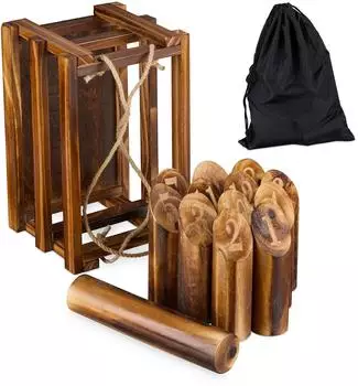 Relaxdays Kubb Wikingerspiel Schwedenschach mit Nummern, Wurfspiel