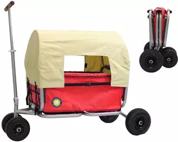 Beachtrekker LiFe faltbarer Bollerwagen mit Feststellbremse und Sonnenverdeck, rot, PU-Reifen