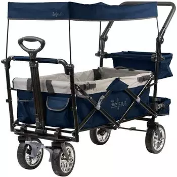 Zelsius Bollerwagen faltbar mit Dach, blau/grau