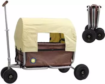 Beachtrekker LiFe faltbarer Bollerwagen mit Feststellbremse und Sonnenverdeck, braun, PU-Reifen