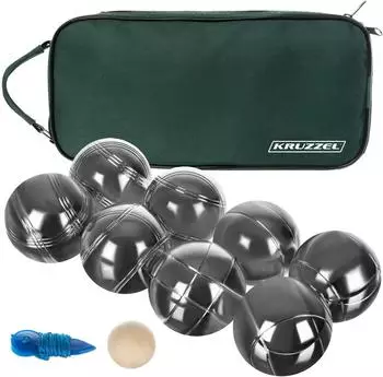 Kruzzel Boule Spielset 8 Metallkugeln, Holzkugel & Ma&szlig;band im Transportkoffer (22915)