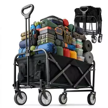 Relaxdays Bollerwagen, faltbar, 100kg, Teleskopgriff, Oxford-Gewebe, schwarz