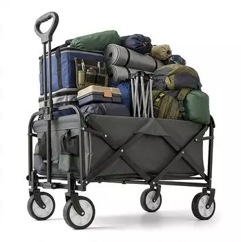 Relaxdays Faltbarer Bollerwagen, Teleskopgriff, Oxford-Gewebe, 100kg, grau