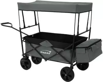 Hauki Bollerwagen L faltbar mit Dach, grau, bis 80kg (4064649166509)