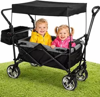 BigDean Bollerwagen faltbar mit Dach, 105L, 100kg, Schiebegriff & Teleskop-Ziehstange (1000826)