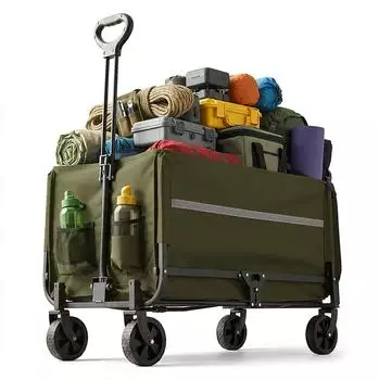 Relaxdays Faltbarer Bollerwagen mit Teleskopgriff, Heckklappe und Regenplane, 150kg, gr&uuml;n