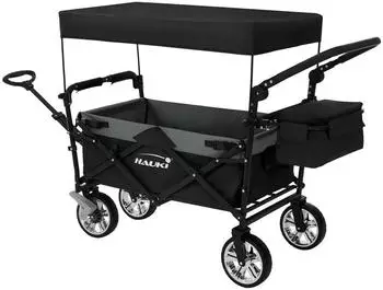 Hauki Bollerwagen XXL faltbar mit Dach, schwarz/grau, 120kg (490011812)