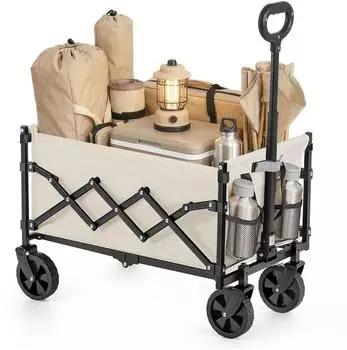 Songmics Faltbarer Bollerwagen mit Griff, 4 verst&auml;rkte Rollen, sandbeige