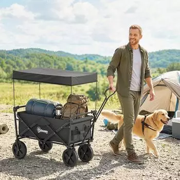 Outsunny Bollerwagen faltbar mit Sonnendach, Oxford, schwarz