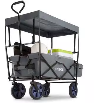 Arebos Bollerwagen ECO faltbar mit Dach, 70kg, grau