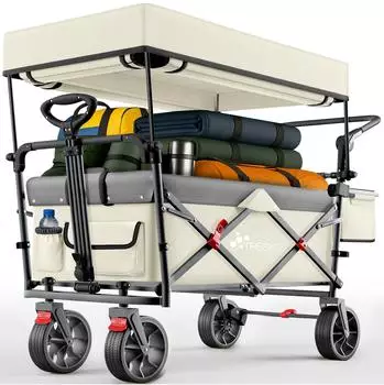 Tresko Faltbarer Bollerwagen mit Dach, Kühlfach & Seitenrollos, 150kg (TKBW-006)