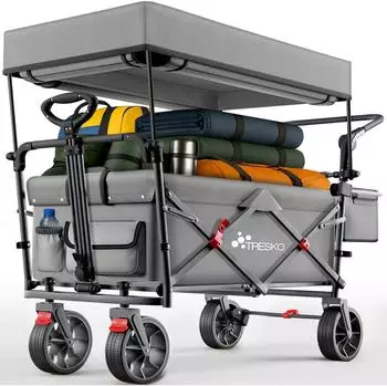 Tresko Faltbarer Bollerwagen mit Dach, Kühlfach & Seitenrollos, 150kg (TKBW-001)
