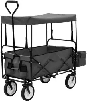vidaXL Faltbarer Handwagen mit Sonnendach, Stahl, grau (145512)