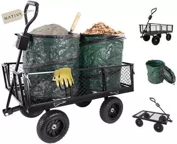 Lemodo Gartenwagen Metall mit 2 Laubs&auml;cken, 300kg Tragkraft (NA344)