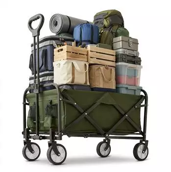 Relaxdays Faltbarer Bollerwagen, 100kg, Teleskopgriff, Oxford-Gewebe, gr&uuml;n