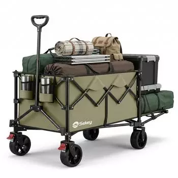 Sekey Faltbarer Bollerwagen mit ausklappbarer Heckklappe 240L 150kg olivgrün (FW138)