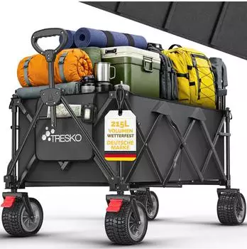 Tresko Bollerwagen faltbar 215L, 150kg, All-Terrain-R&auml;der mit Bremse (TKGV-004)