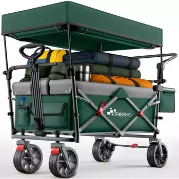 Tresko Faltbarer Bollerwagen mit Dach (grün), Kühlfach, Seitenrollos, 150kg (TKBW-003)
