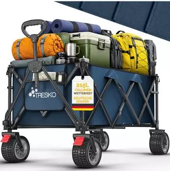 Tresko Faltbarer Bollerwagen 215L, 150kg, All-Terrain-R&auml;der mit Bremse (TKGV-002)