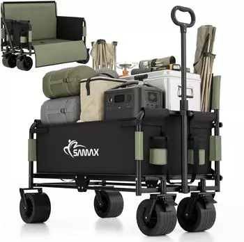 SAMAX Bollerwagen faltbar, Offroad, 200kg, 2in1 mit Bank (43866070E)