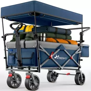 Tresko Faltbarer Bollerwagen mit Dach blau, Kühlfach, 150kg (TKBW-002)