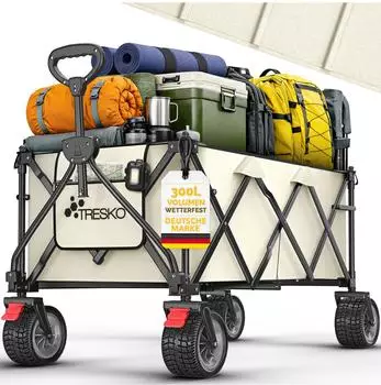 Tresko Bollerwagen faltbar 300L, 150kg, All-Terrain-Räder, beige (TKHW-006)