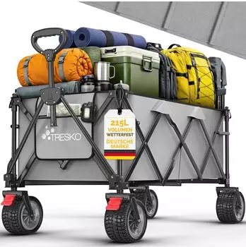 Tresko Bollerwagen faltbar 215L, 150kg, All-Terrain-Räder mit Bremse (TKGV-001)