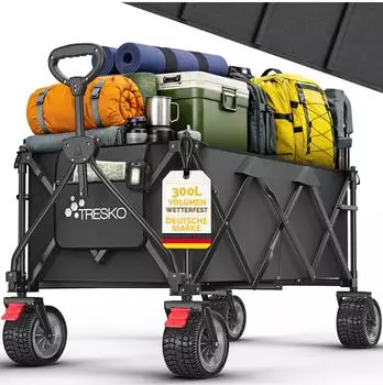 Tresko Bollerwagen faltbar 300L, 150kg, mit Bremse (TKHW-004)