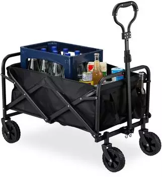 Relaxdays Bollerwagen, faltbar, 100 kg, Teleskopgriff schwarz (10050896_0)