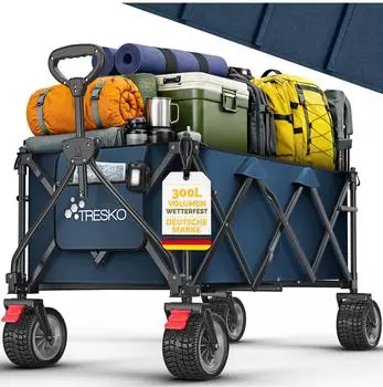 Tresko Bollerwagen faltbar 300L, 150kg, All-Terrain-R&auml;der, blau (TKHW-002)