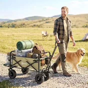 Outsunny Klappbarer Bollerwagen mit Griff, Oxford, khaki (84H-128V00KK)