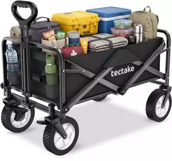 TecTake Leon faltbarer Bollerwagen mit Bremsen, 80kg, schwarz