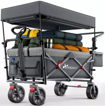 Tresko Faltbarer Bollerwagen mit Dach anthrazit, Kühlfach, 150kg (TKBW-007)