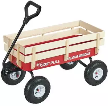 VEVOR Bollerwagen mit Schiebestange, Holz & Metall, rot/schwarz, 150kg (TC4201A)