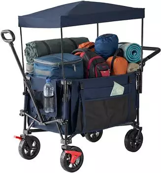 Relaxdays Bollerwagen faltbar, 150kg, Dach, Gummireifen mit Bremse, blau (10053123_45)