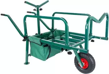Relaxdays Angelwagen Transportkarre mit Tasche, klappbar, Stahl, gr&uuml;n (65x145x55cm)