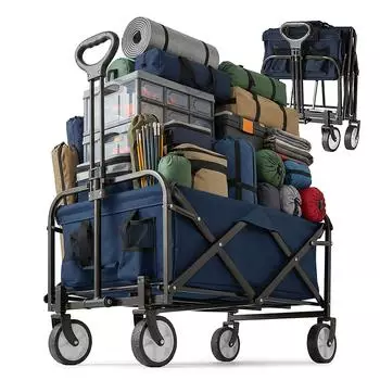 Relaxdays Faltbarer Bollerwagen 100kg Teleskopgriff, Oxford-Gewebe, blau