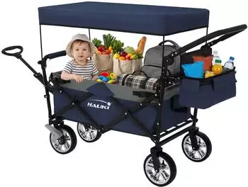 Hauki Bollerwagen faltbar mit Dach, blau-grau, 120kg (490011814)
