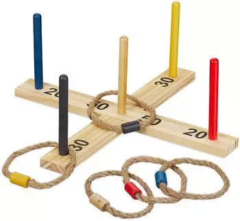 Relaxdays Ringwurfspiel, Holz, 5 Ringe