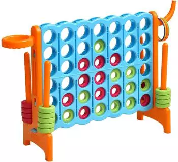 Costway Riesen 4-Gewinnt Spielset mit Basketballkorb, 42 Jumbo-Ringe, blau/orange