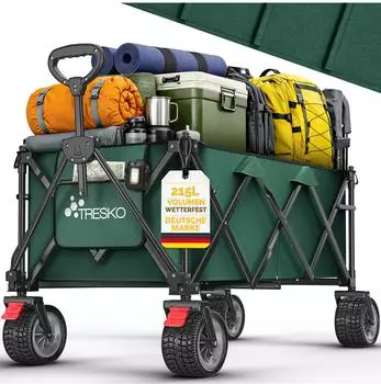 Tresko Faltbarer Bollerwagen 215L, 150kg, All-Terrain-Räder mit Bremse (TKGV-003)
