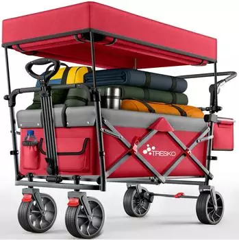 Tresko Faltbarer Bollerwagen mit Dach, Kühlfach & Seitenrollos, 150kg (TKBW-005)