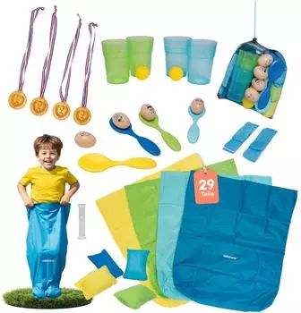 Alldoro Kinder-Partyspiele Set 29-teilig, 5 Outdoor-Spiele (60346)