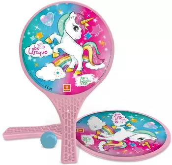 Mondo Unicorn Glitter Strandspiel-Set, 2 Kunststoffschläger & Gummiball (15040)