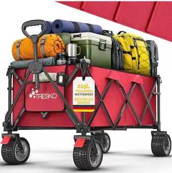 Tresko Bollerwagen faltbar 215L, 150kg, All-Terrain-Räder mit Bremse (TKGV-005)