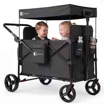 Sekey SUNULA Bollerwagen mit Dach, faltbar, f&uuml;r 2 Kinder, 5-Punkt-Gurtsystem (FW284)