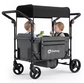 Sekey Bollerwagen faltbar mit Dach, XXL-R&auml;der (24/20cm), schwarz (FW278)